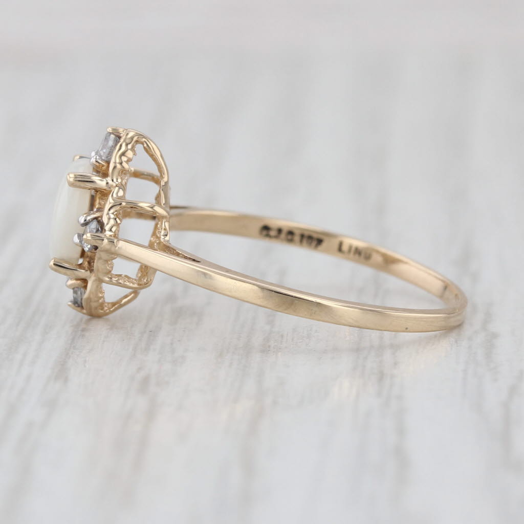 Round Cabochon Opal Cubic Zirconia Ring 10k Yellow Gold Size 8