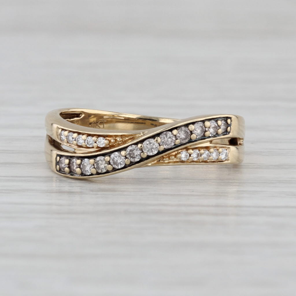 Le Vian 0.23ctw Diamond Cross Over Ring 14k Yellow Gold Size 6.75 Stackable Band