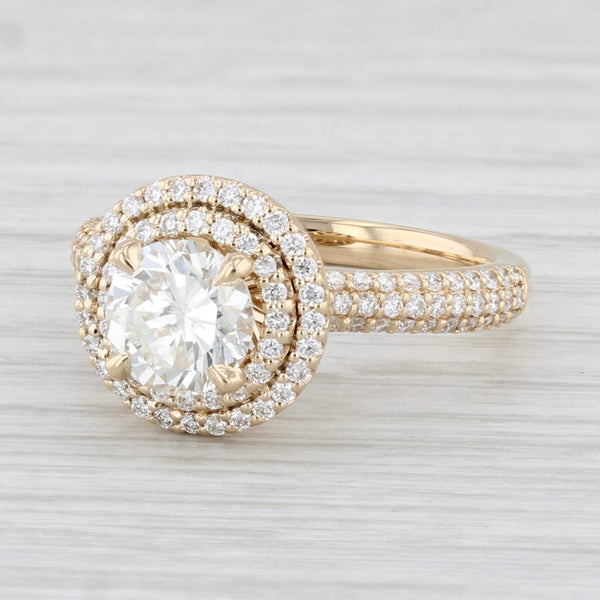 New 1.59ctw Round Diamond Halo Engagement Ring 14k Yellow Gold Size 6 GIA