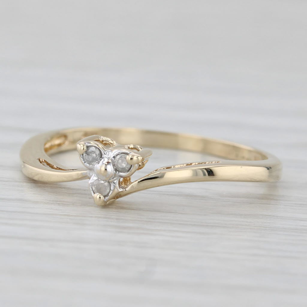 Light Gray Diamond Small 3-Stone Flower Bypass Ring 10k Yellow Gold Size 7