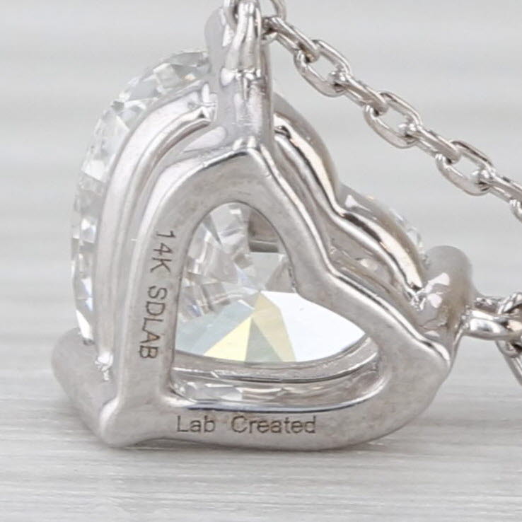 1ct VS1 E-F Lab Grown Diamond Heart Pendant Necklace 14k White Gold 16" 18"