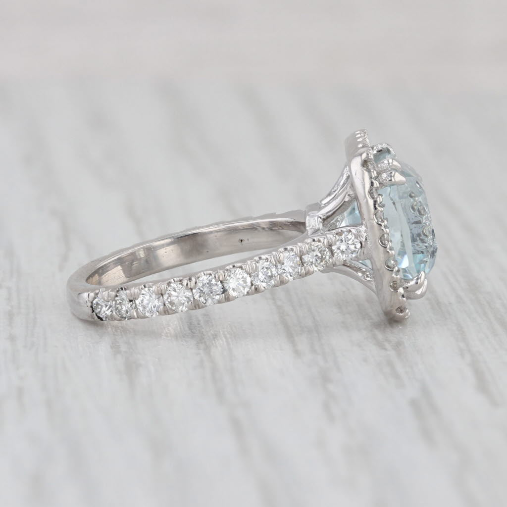 4.59ctw Aquamarine Diamond Halo Ring 14k White Gold Size 5.25 Engagement