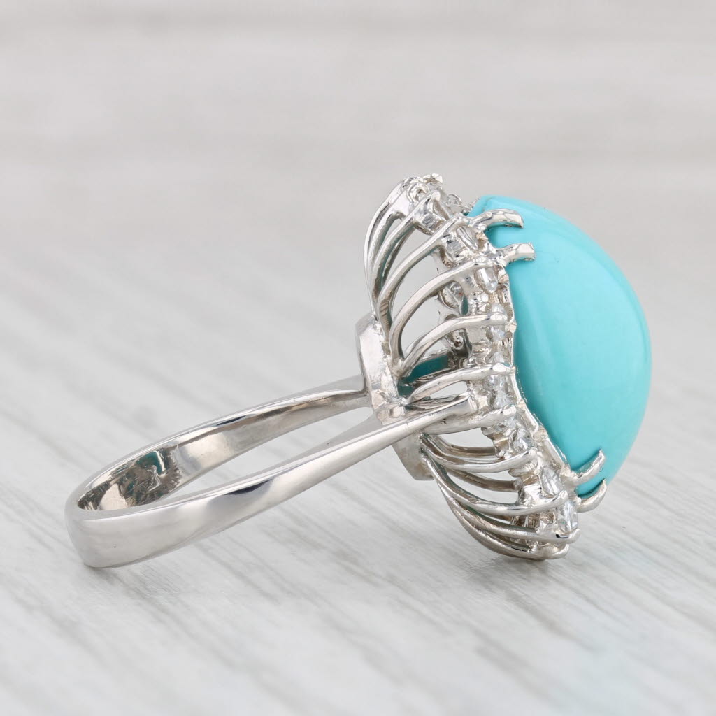 Light Gray Turquoise Cabochon Lab Created Spinel Halo Ring 14k 18k White Gold Sz 5 Cocktail