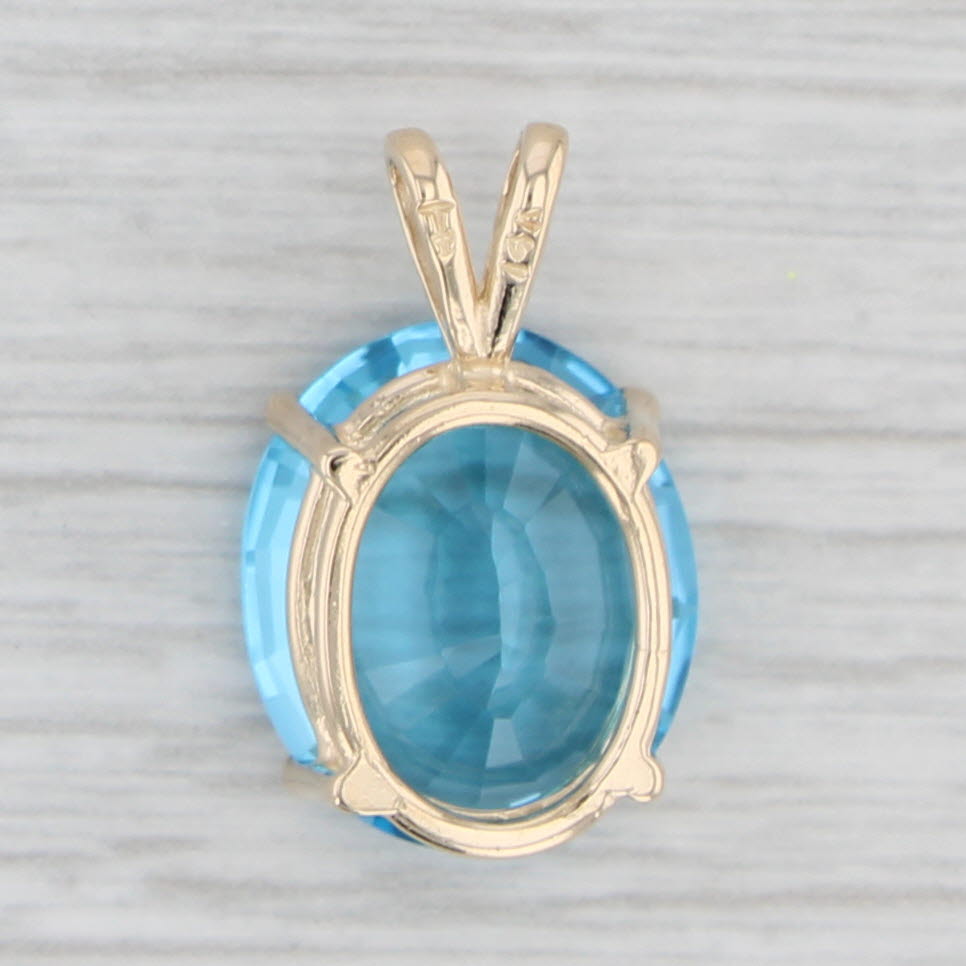 Light Gray 7.60ct Blue Topaz Pendant 14k Yellow Gold Oval Solitaire Drop