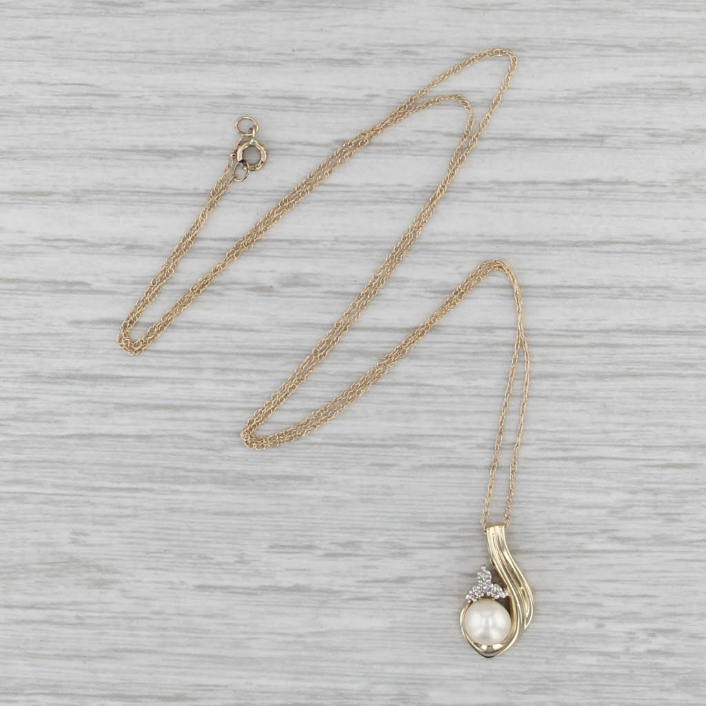 Cultured Saltwater Pearl Diamond Pendant Necklace 10k Yellow Gold 18.75"