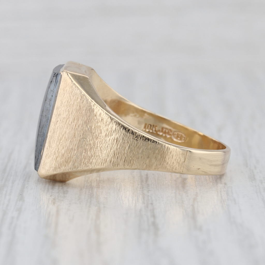 Vintage Engravable Hematite Ring 10k Yellow Gold Size 13 Men's Signet
