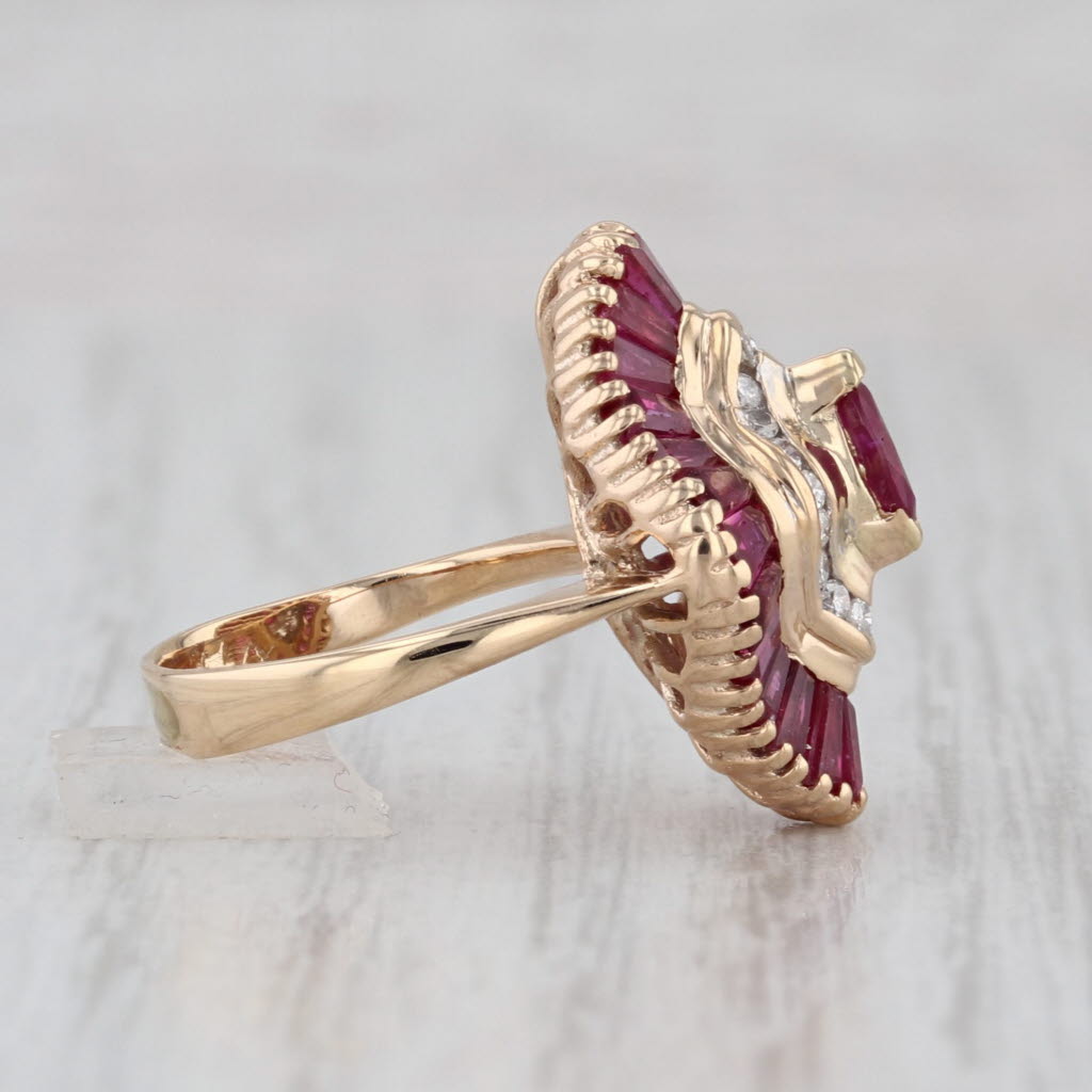 1.63ctw Contoured Ruby Diamond Halo Ring 14k Yellow Gold Small Size 1.75