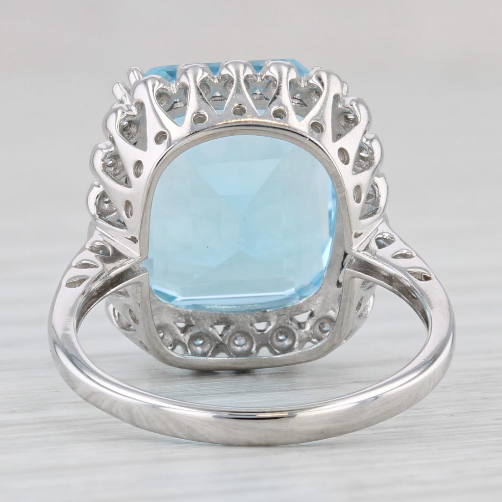 Light Gray 12.78ctw Blue Topaz Diamond Halo Ring 10k White Gold Size 7