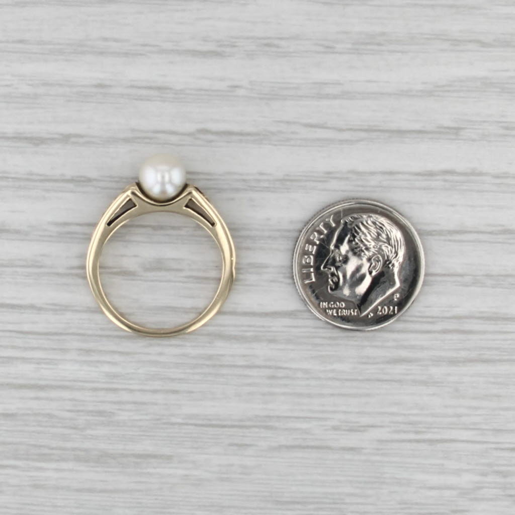 Cultured Pearl Solitaire Floral Engraved Ring Yellow Gold Size 5.5