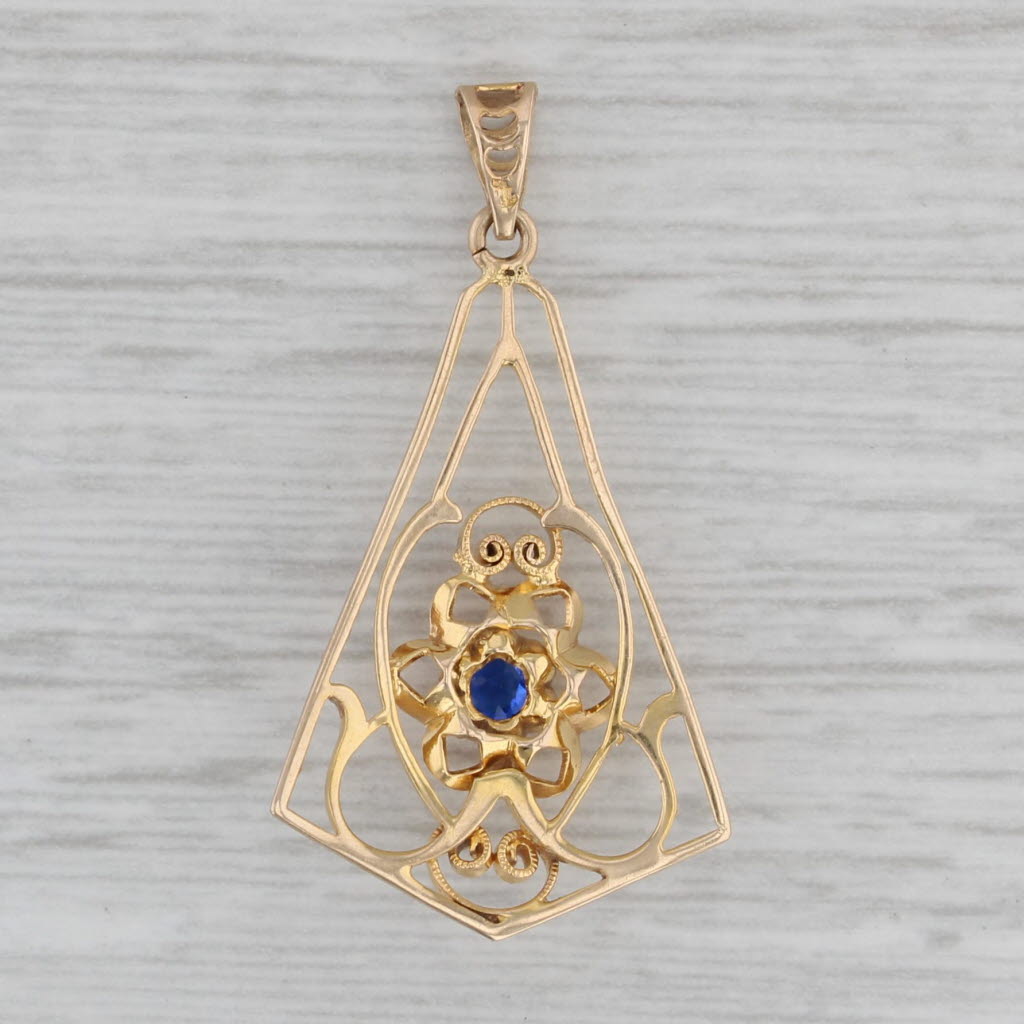 Gray Vintage Lab Created Sapphire Lavalier Pendant 10k Yellow Gold