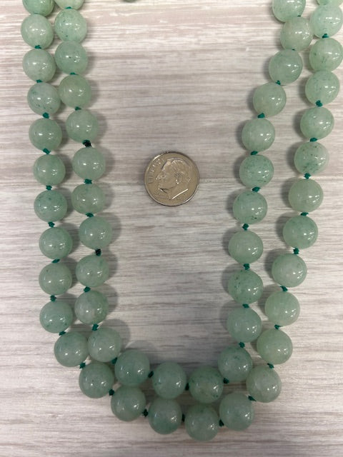 Light Slate Gray Green Aventurine Bead Single Strand Necklace 60" Long Layering 10mm