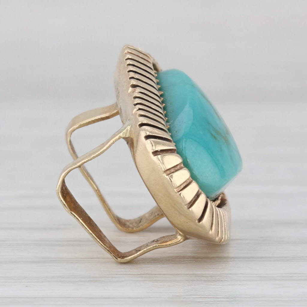 Ed Kee Navajo Bolo Slide Turquoise Pendant 14k Gold Vintage Native American