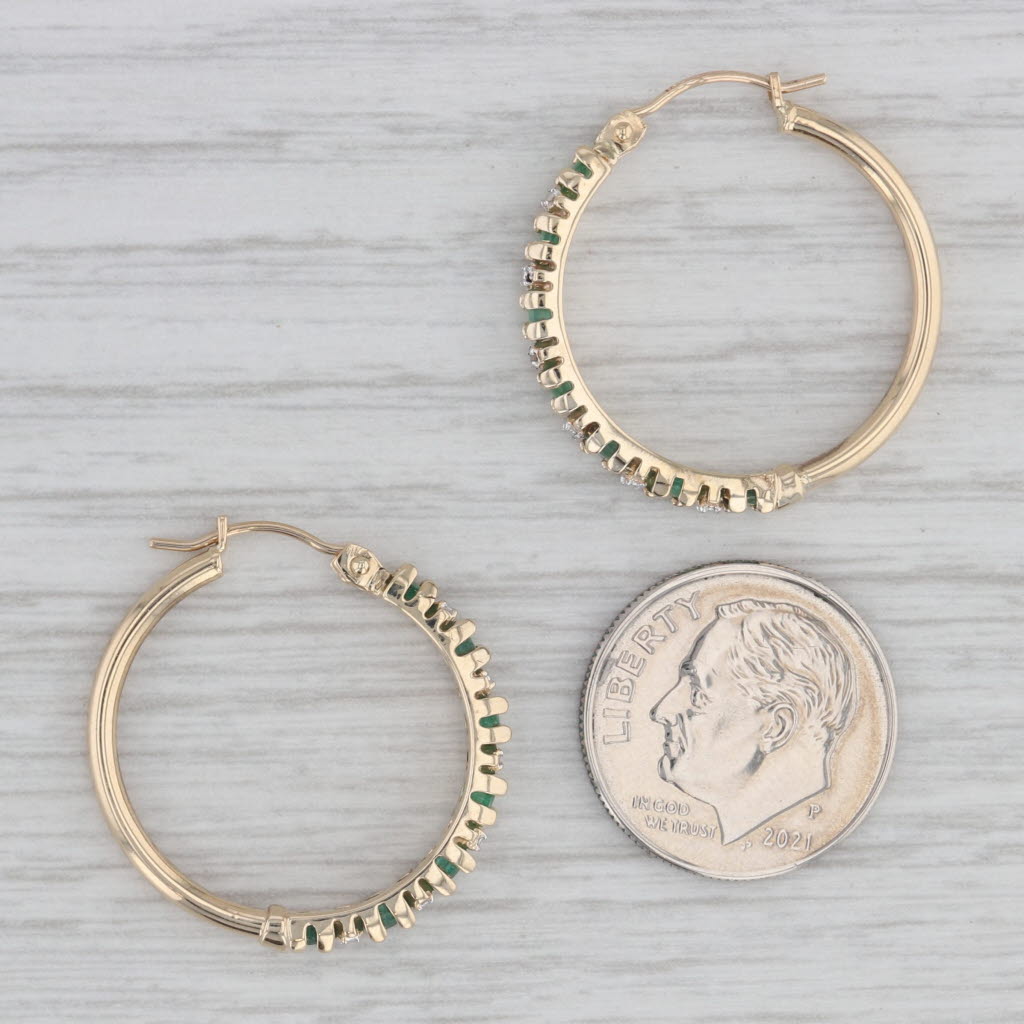 Gray 1ctw Emerald Diamond Hoop Earrings 10k Yellow Gold Snap Top Round Hoops