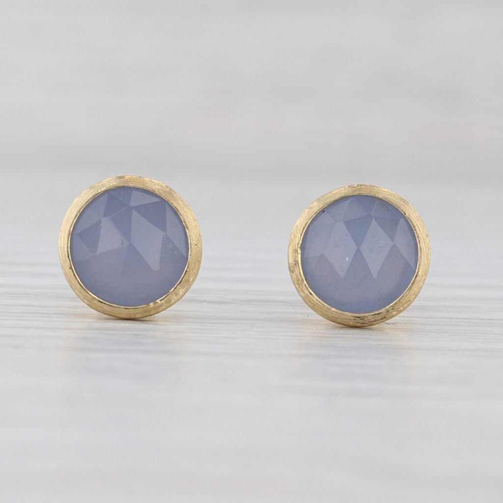 Light Gray Marco Bicego Jaipur Collection Chalcedony Stud Earrings 18k Yellow Gold