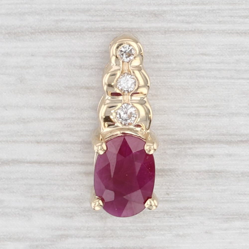 Light Gray 1.05ctw Ruby Diamond Small Drop Pendant 14k Yellow Gold