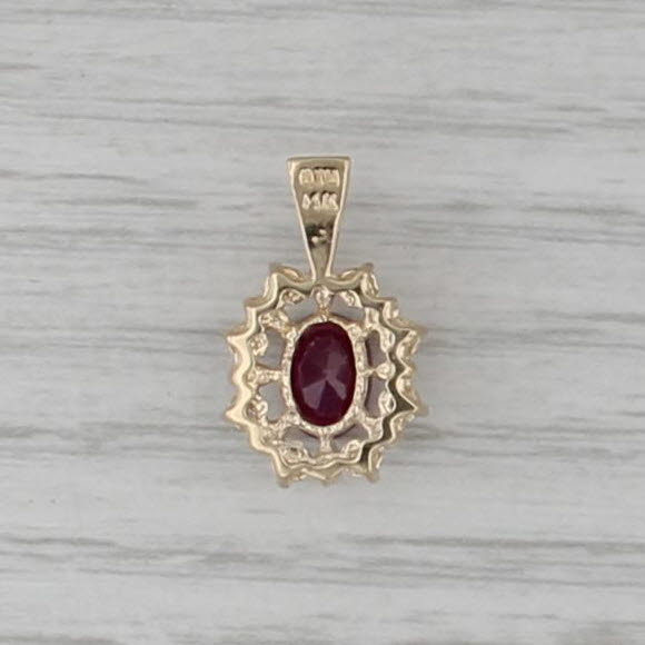 1.13ctw Ruby Diamond Halo Pendant 14k Yellow Gold Small Drop