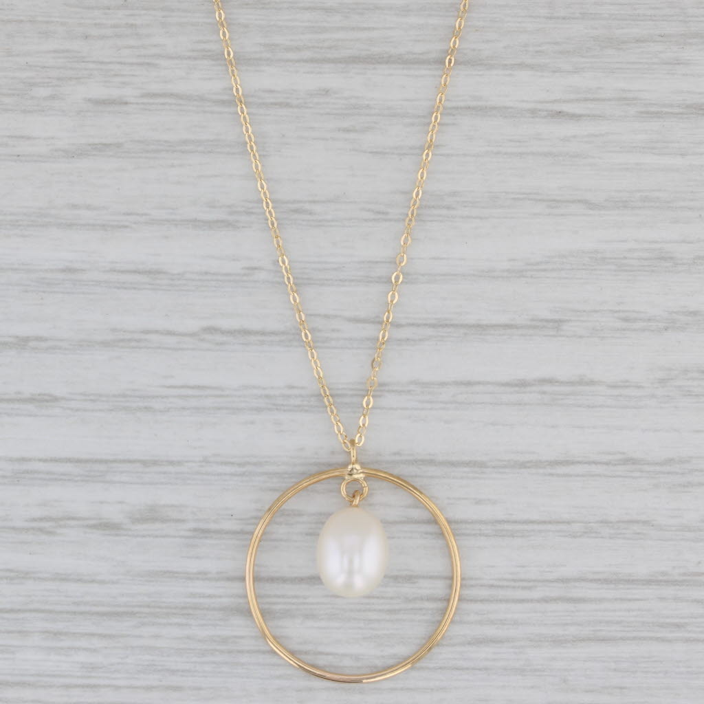 Gray New Cultured Pearl Circle Pendant Necklace 14k Yellow Gold Cable Chain 18"