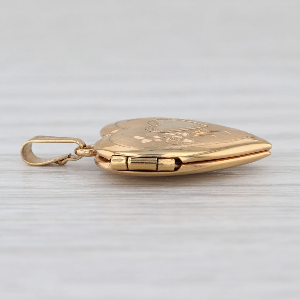 Floral Engraved Heart Photo Locket Pendant 14k Yellow Gold Engravable