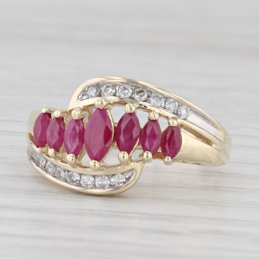 Light Gray 1.14ctw Marquise Ruby Diamond 10k Yellow Gold Ring Size 7