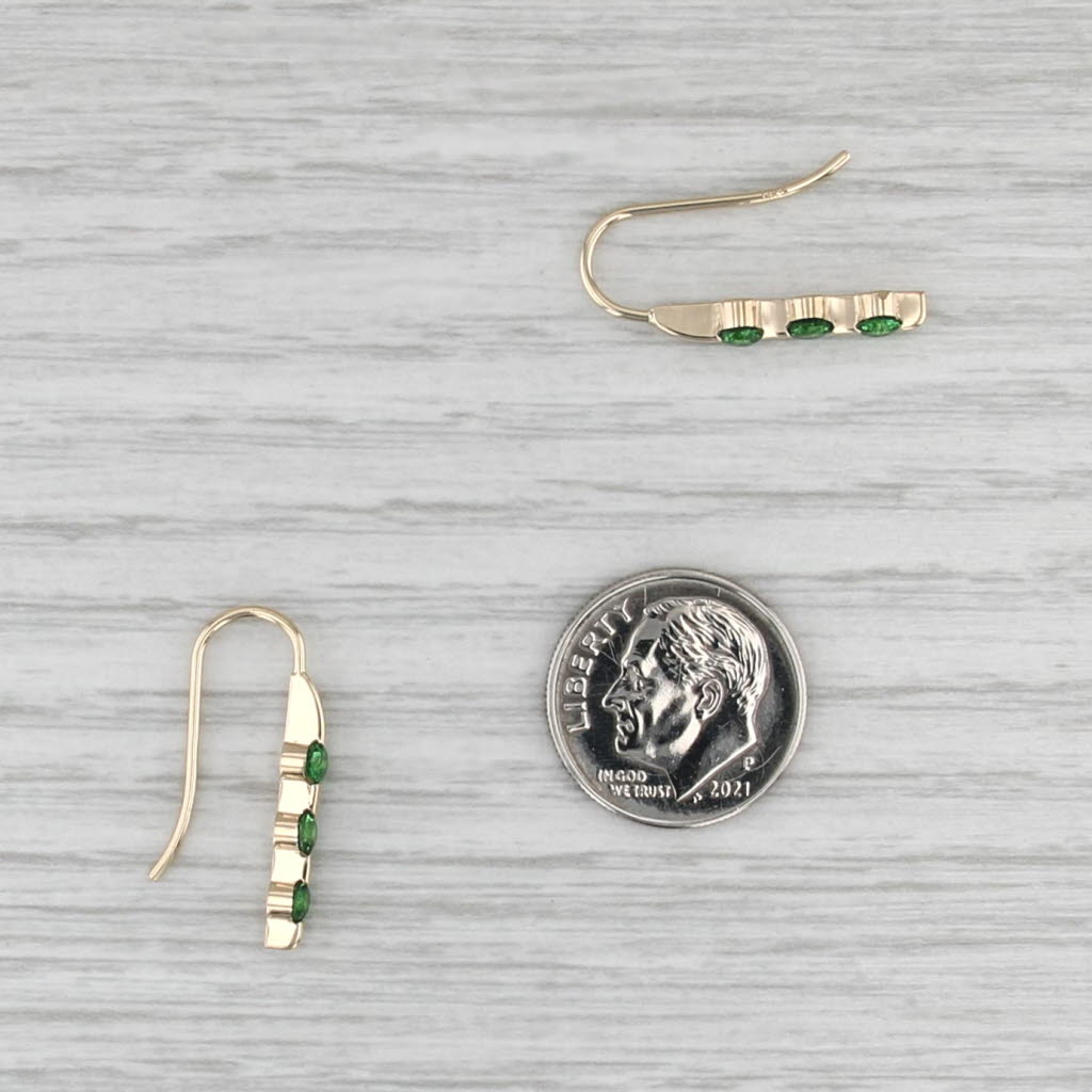 0.66ctw Tsavorite Green Garnet Drop Earrings 14k Gold Hook Posts 3-Stone Journey