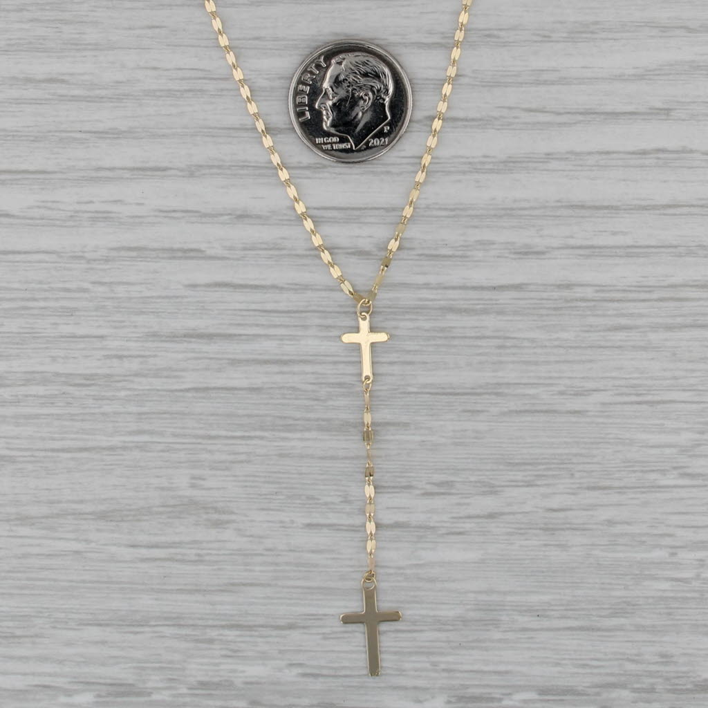Cross Lariat Necklace 14k Yellow Gold 16" 18" Mirror Chain