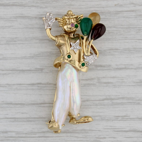 Gray Clown Balloons Brooch 18k Gold Diamond Citrine Emerald Cultured Pearl Yvel Pin