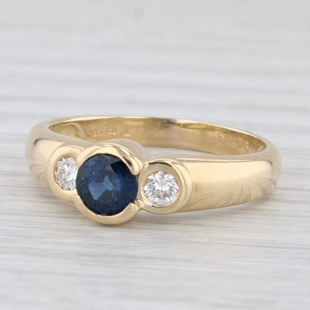 Light Gray 0.86ctw Round Blue Sapphire Diamond Ring 18k Yellow Gold Size 7.75 Enagagement