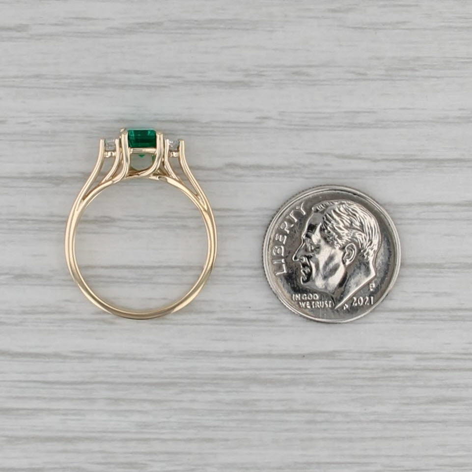 1.08ctw Emerald Cut Lab Created Emerald Diamond Ring 10k Yellow Gold Size 6.5