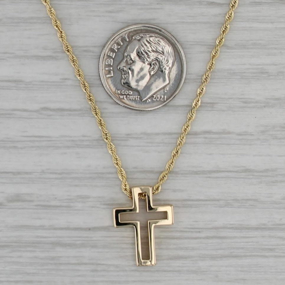 Small Cross Pendant Necklace 14k Yellow Gold Rope Chain 18"