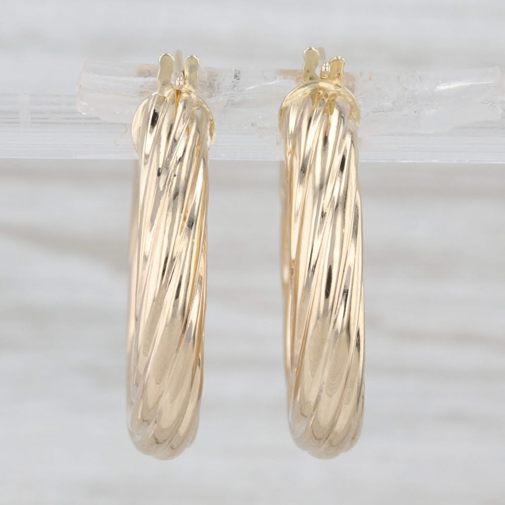 Woven Hoop Earrings 14k Yellow Gold Snap Top Round Hoops