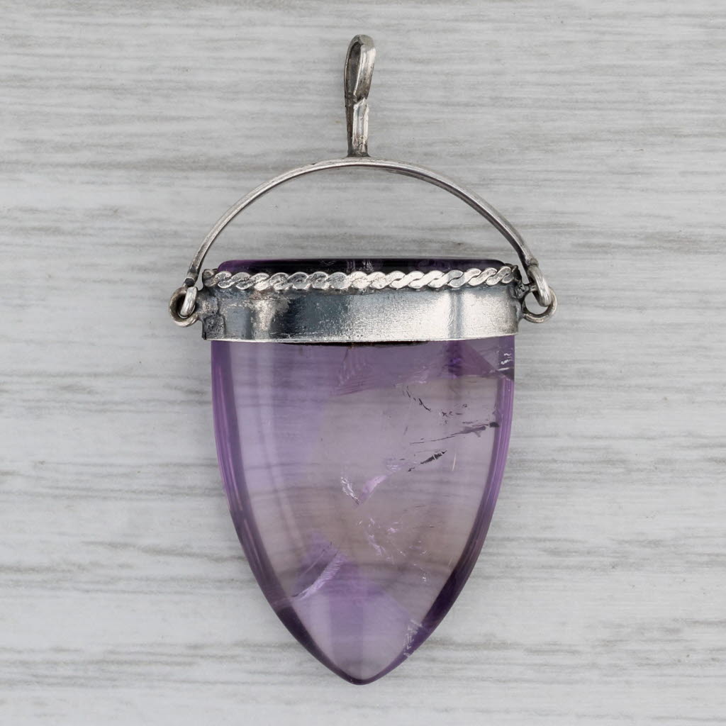 Gray Amethyst Statement Pendant Sterling Silver Vintage