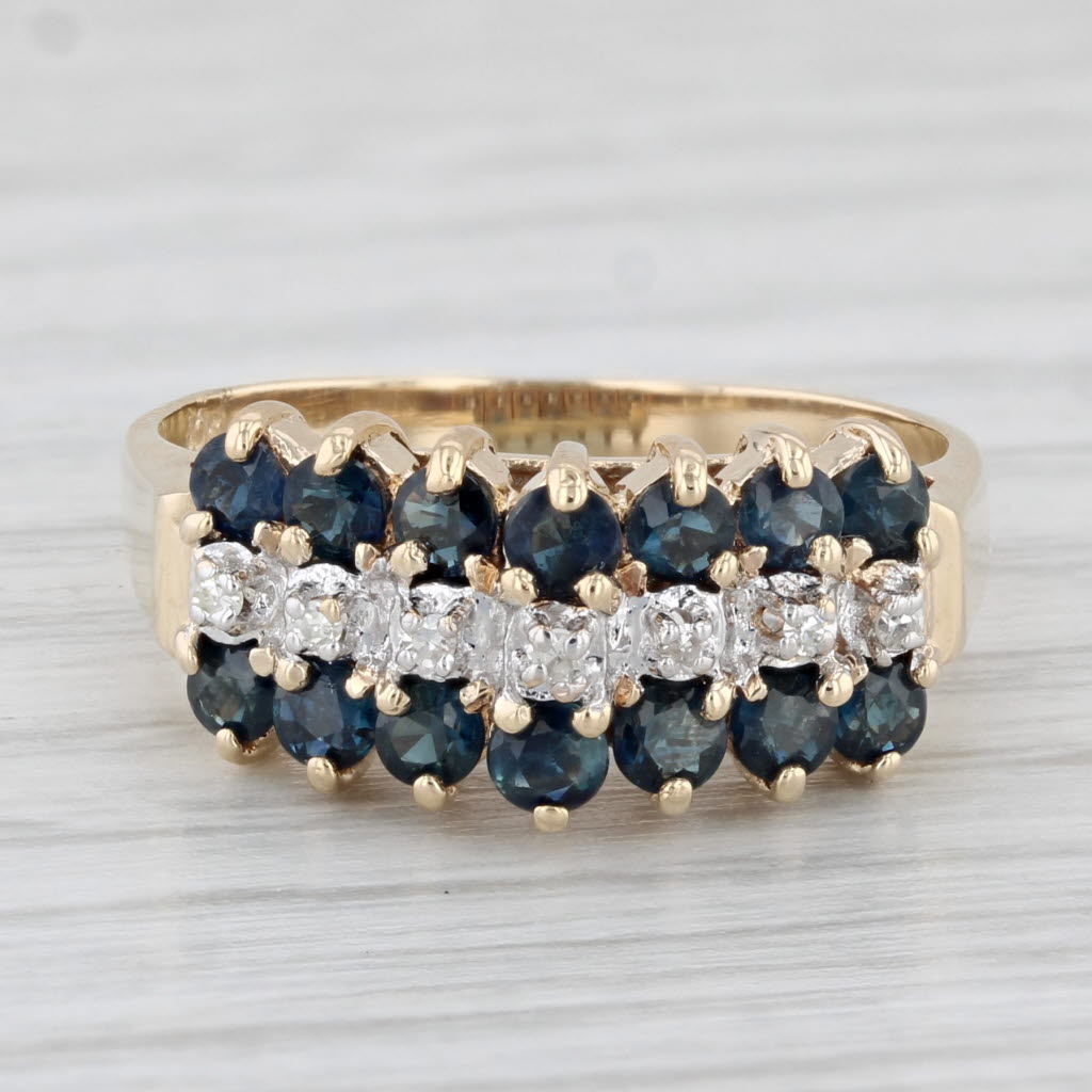 Light Gray 0.92ctw Blue Sapphire Diamond Ring 10k Yellow Gold Size 6.25 Tiered Pyramid