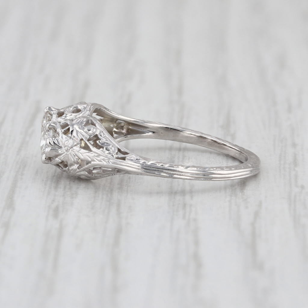 Vintage Art Deco 2-Diamond Filigree Ring 18k White Gold Size 6.75