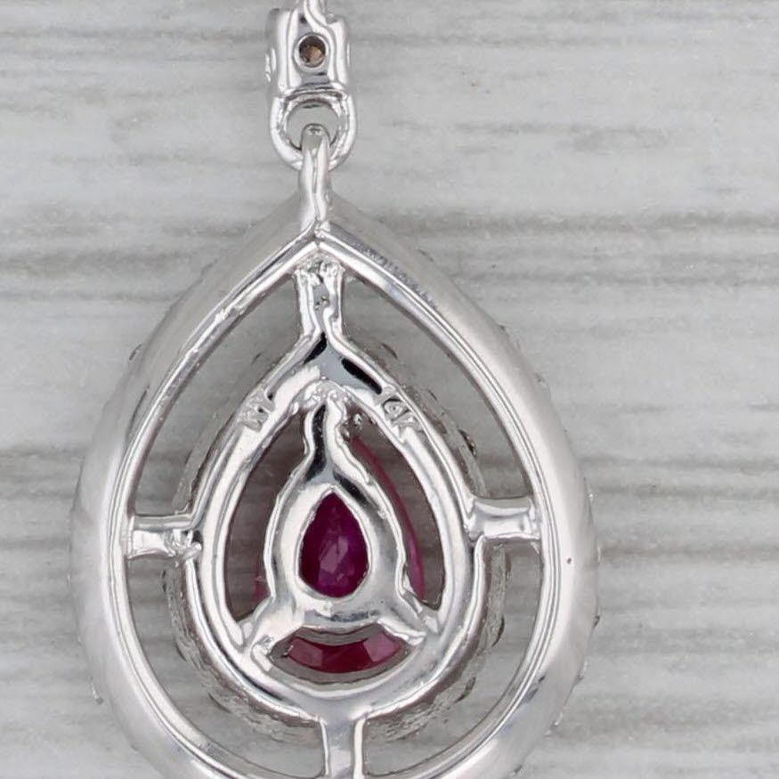 Gray Effy 1.106ctw Ruby Diamond Teardrop Pendant Necklace 14k White Gold 16"-18"