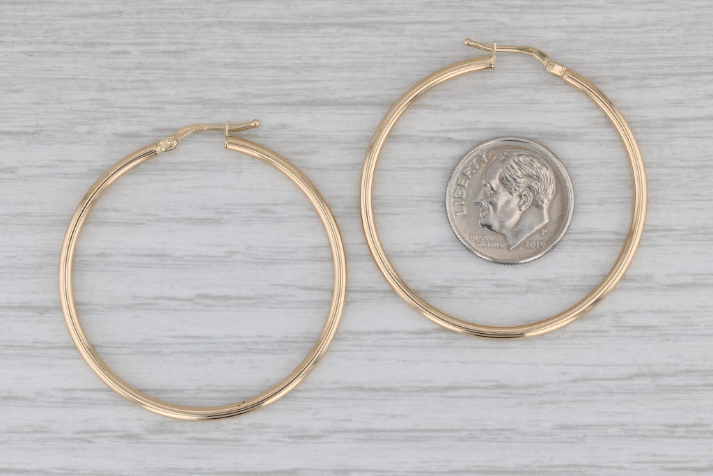 Gray New Round Hoop Earrings 14k Yellow Gold Snap Top Hoops 2 x 40 mm