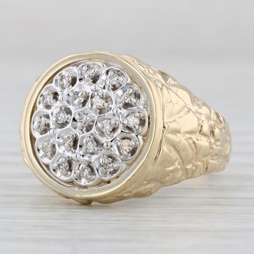 Light Gray 0.18ctw Diamond Men's Ring 10k Yellow Gold Size 10 Nugget Band