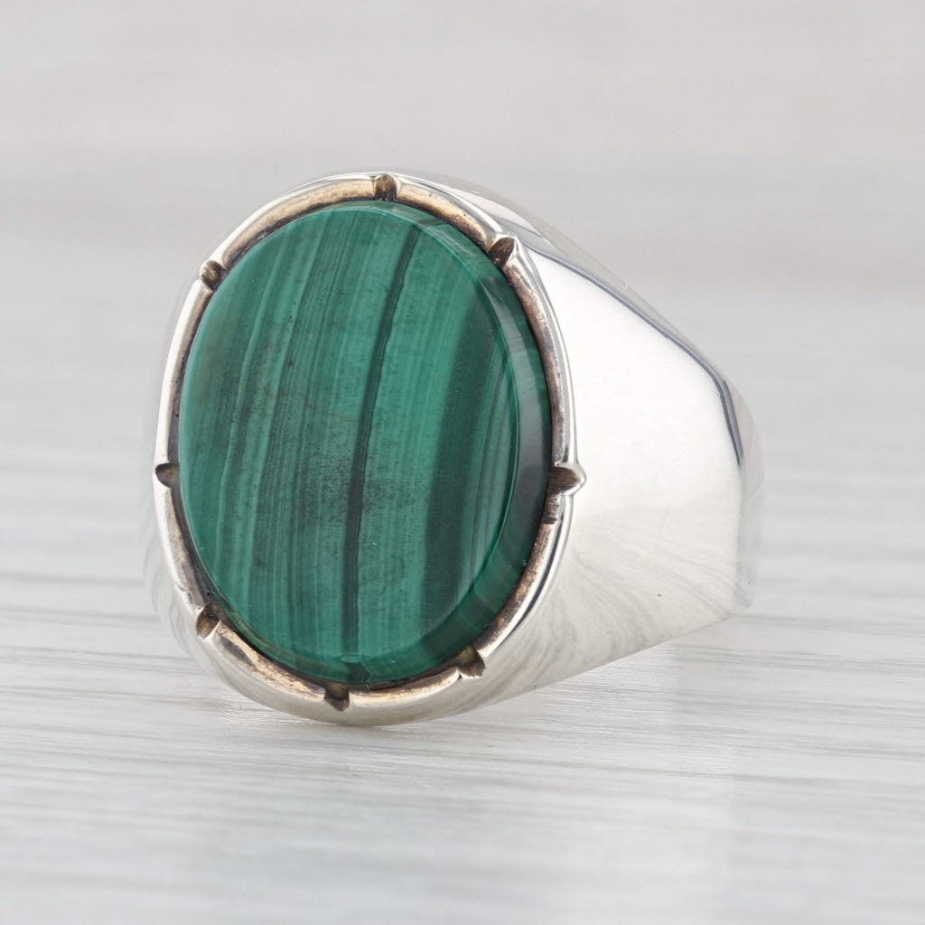 Vintage Oval Green Malachite Ring Sterling Silver Taxco Mexico Size 9.5