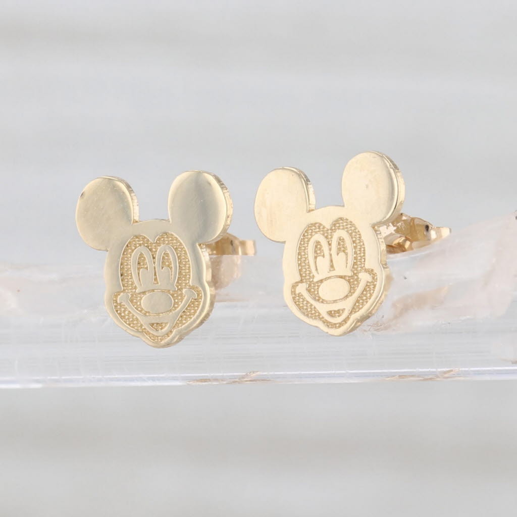 Mickey Mouse Stud Earrings 10k Yellow Gold Disney Cartoon Studs for Pierced Ears