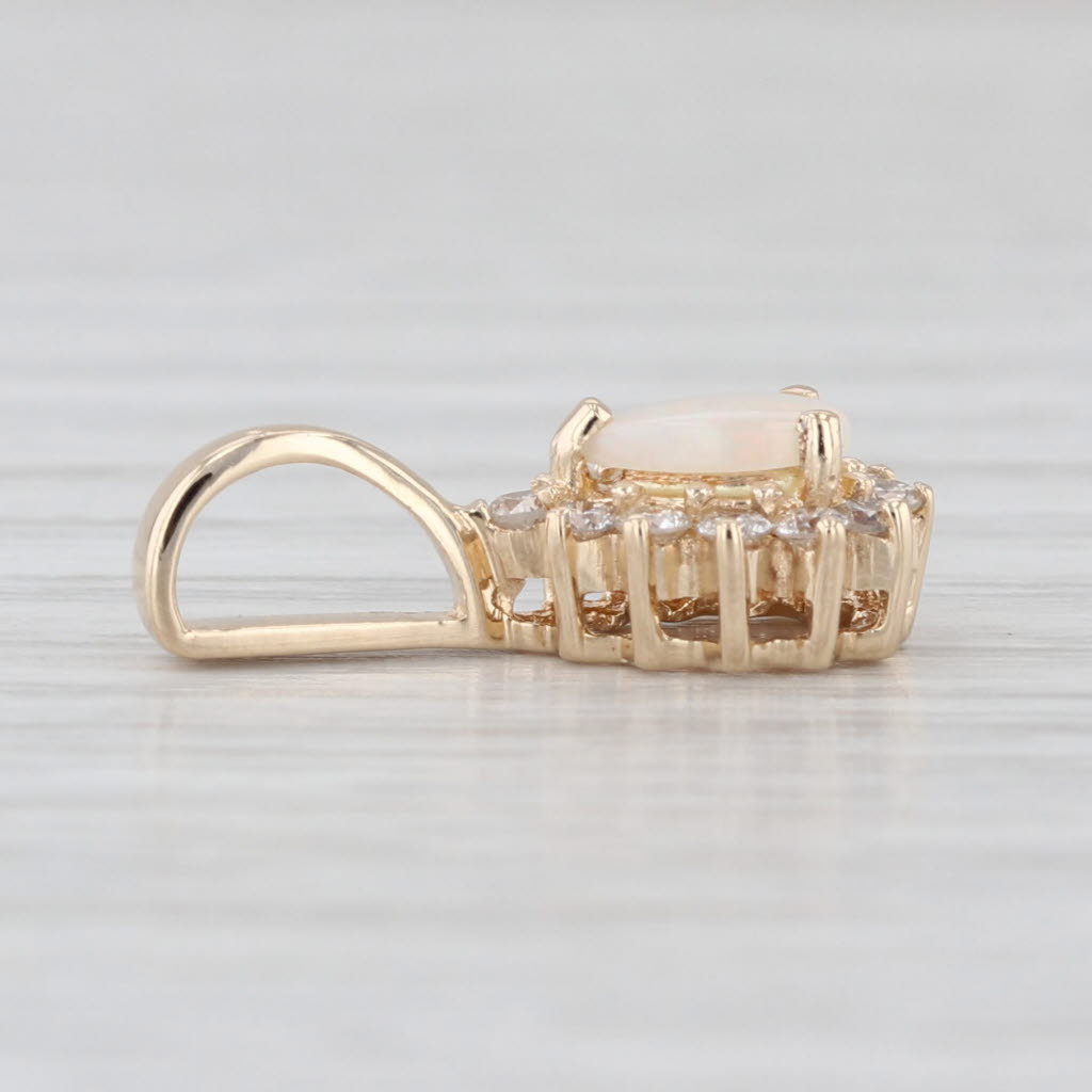 Pear Cabochon Teardrop Diamond Halo Pendant 14k Yellow Gold Small Drop