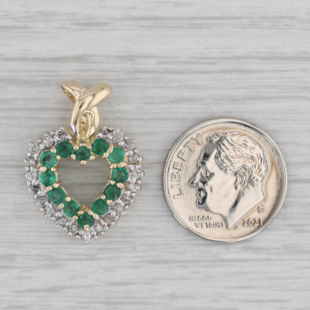 Gray 1.07ctw Emerald Diamond Heart Pendant 14k Yellow Gold