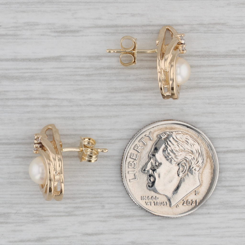 Gray Cultured Pearl Diamond Teardrop Earrings 14k Yellow Gold Studs