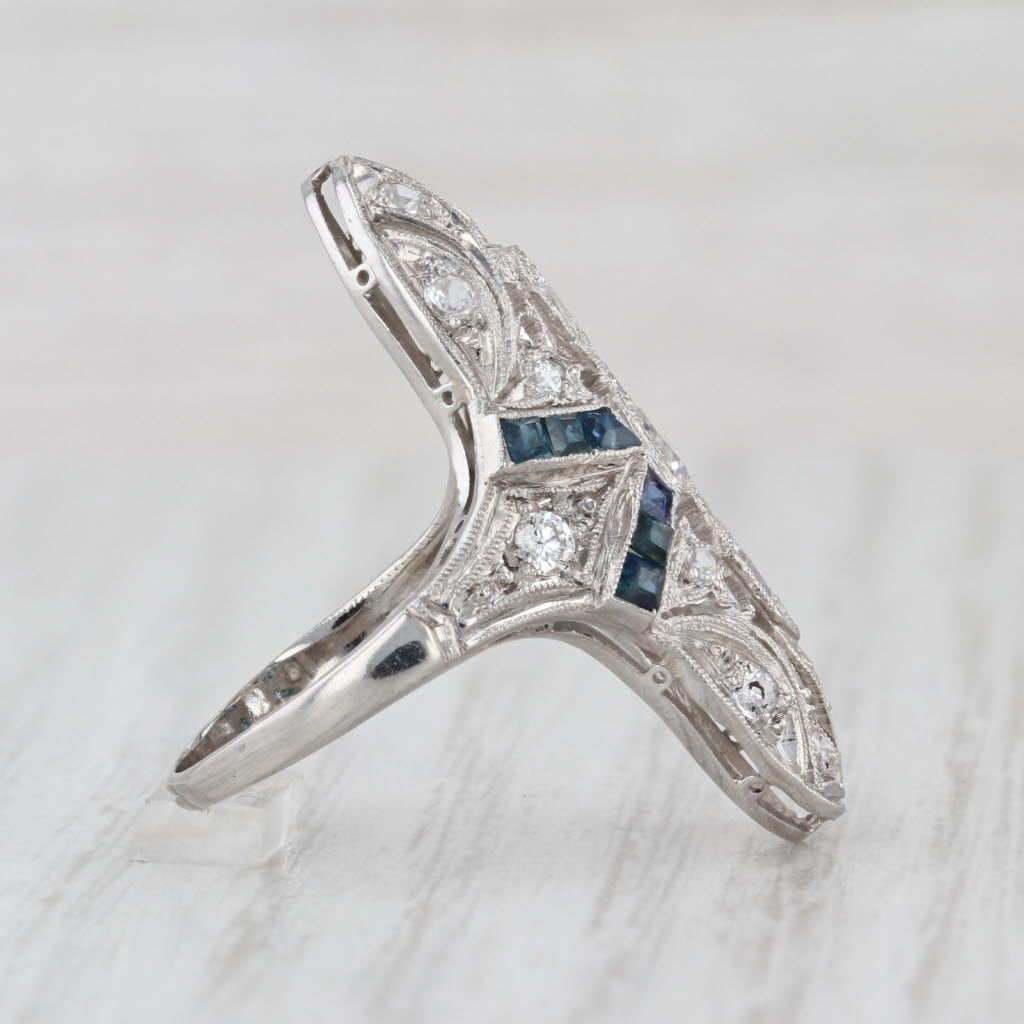 Art Deco Diamond Sapphire Lab Created Spinel Ring Platinum Size 5.25 Vintage