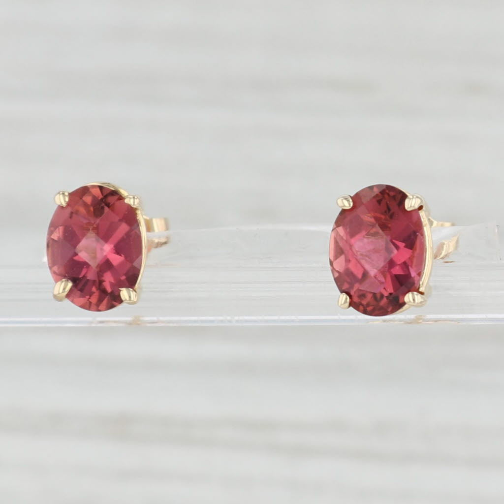 Light Gray 2.70ctw Oval Pink Tourmaline Stud Earrings 14k Yellow Gold Solitaire Studs