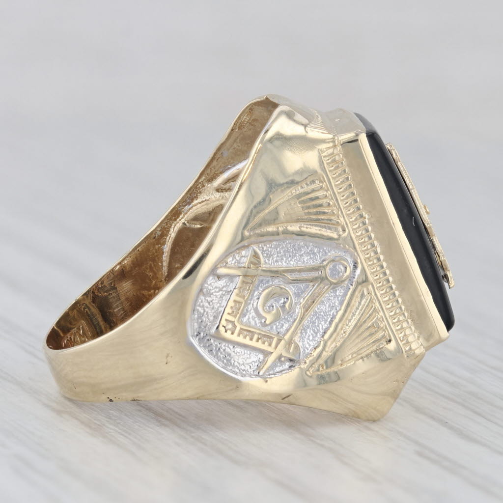 Gray Past Master Mason Signet Ring 10k Gold Onyx Square Compass Sun Masonic Size 9