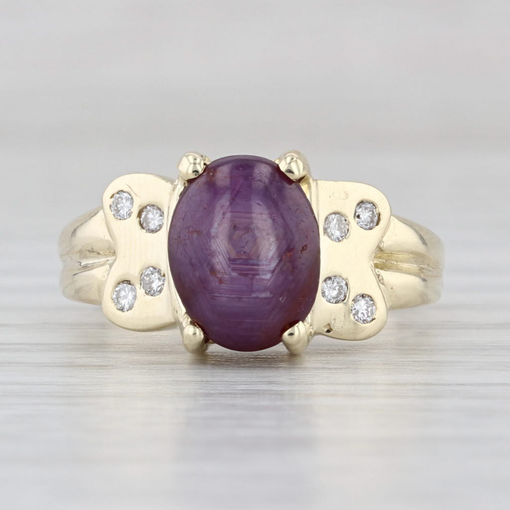 Purple Star Sapphire Diamond Ring 14k Yellow Gold Size 6 India Star Ruby
