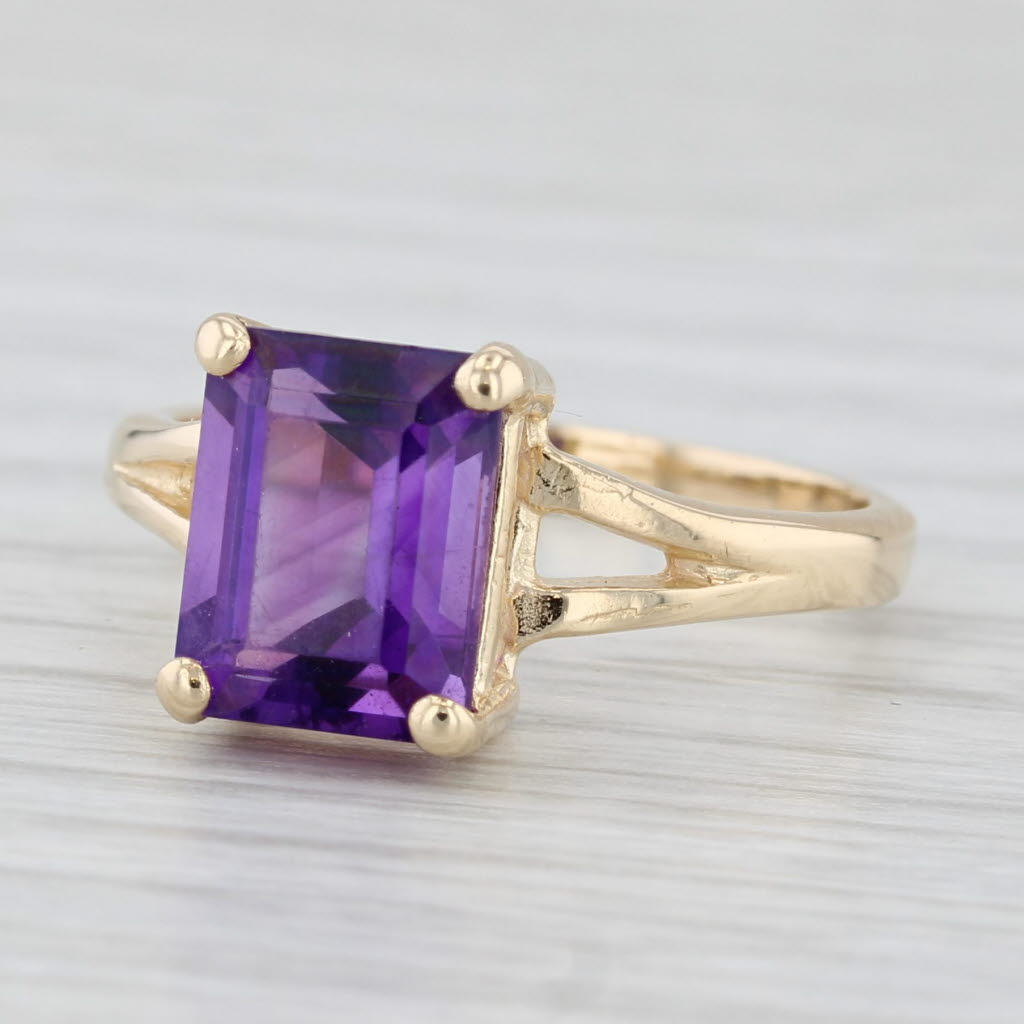 Light Gray 3ct Emerald Cut Amethyst Solitaire Ring 14k Yellow Gold Size 6