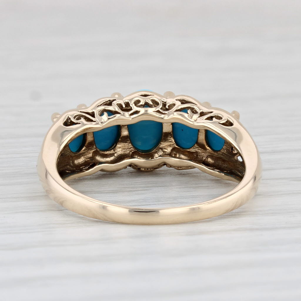 Light Gray Lab Created Turquoise Ring 10k Yellow Gold Size 8.25 Openwork Bridge