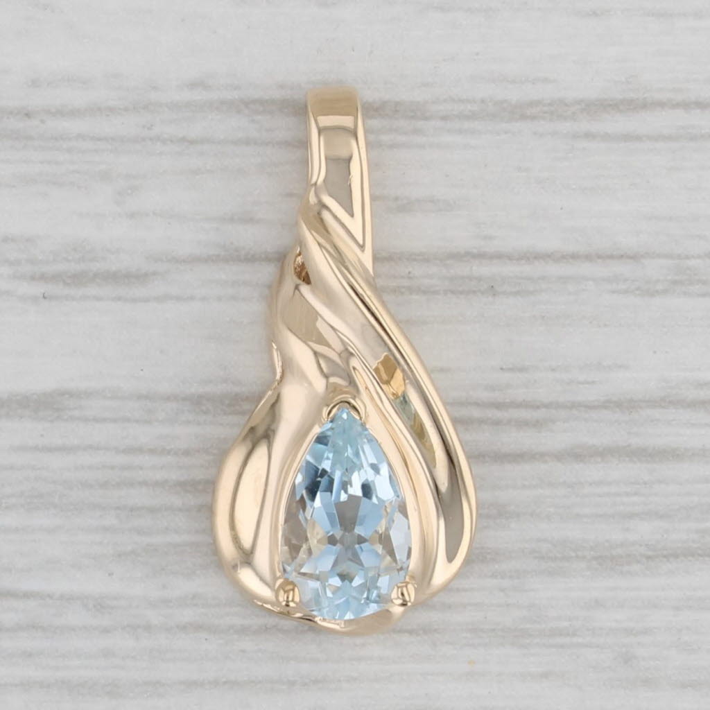 Gray 0.83ct Pear Aquamarine Teardrop Pendant 10k Yellow Gold