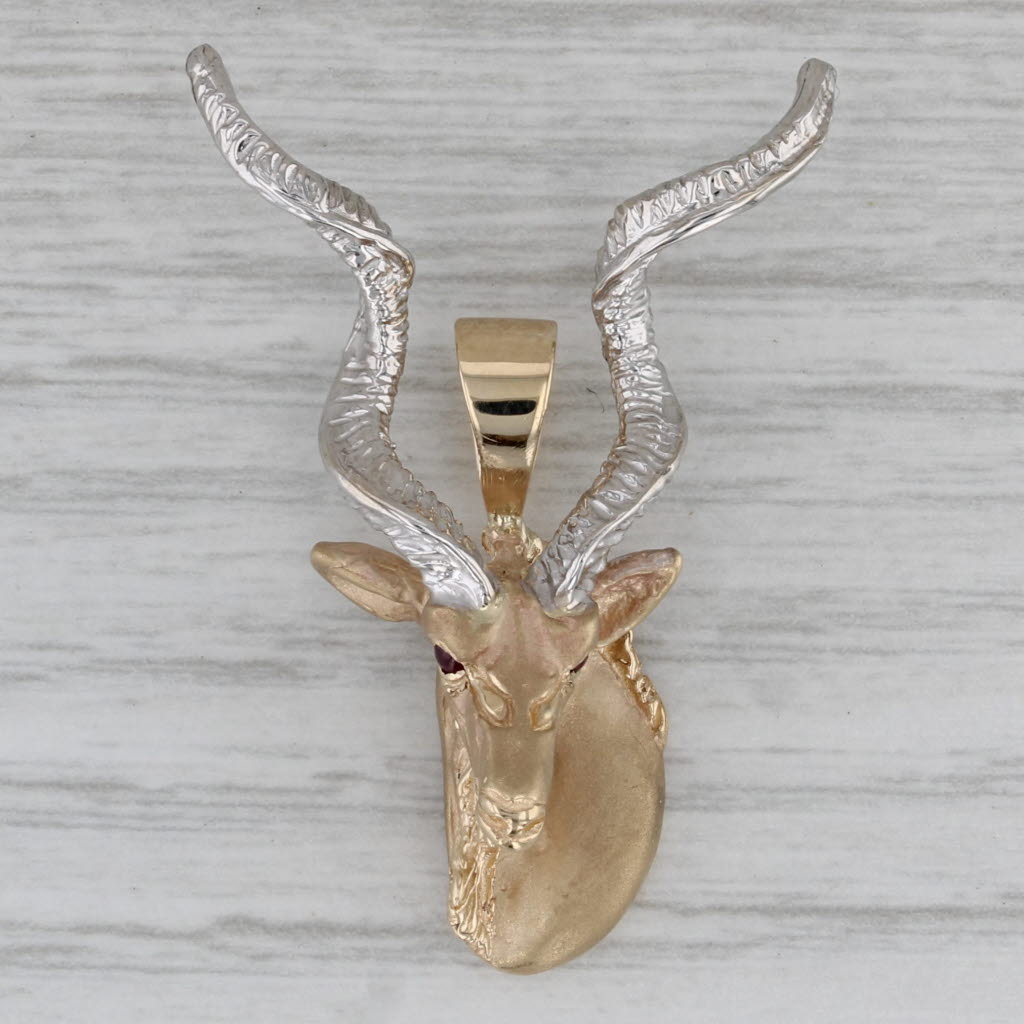 Gray Markhor Capra Goat Buck Bust Pendant 14k Gold Ruby Darren K Moorse Kudu Safari