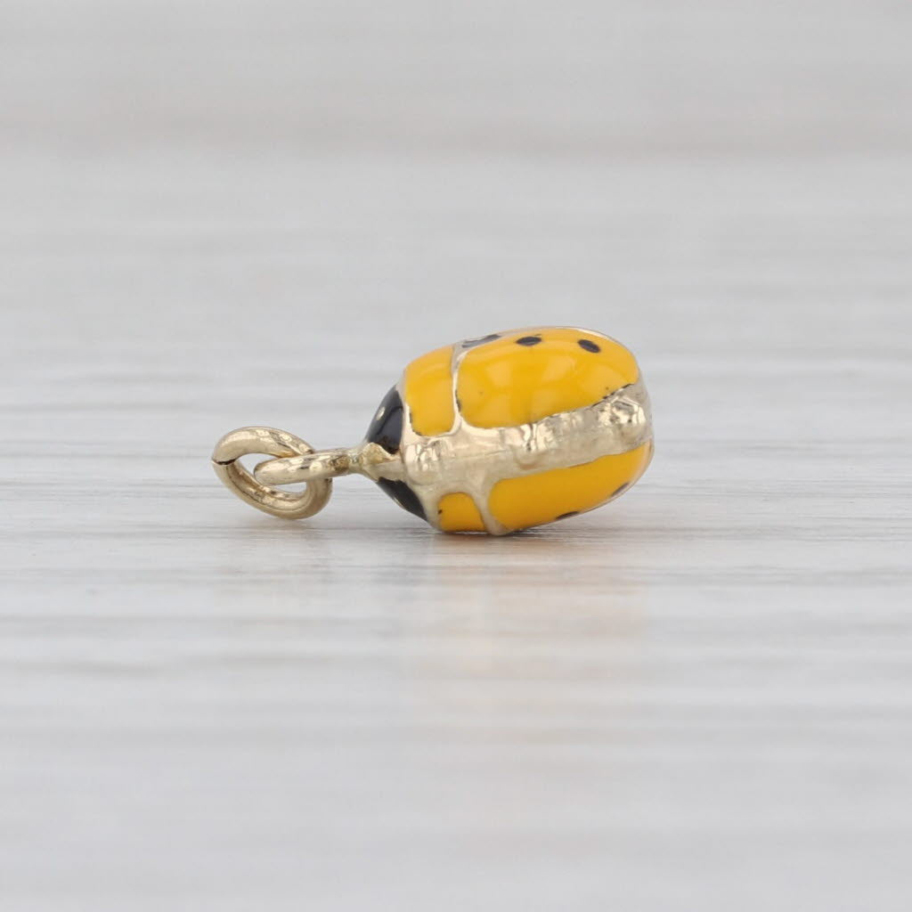 Yellow Ladybug Charm 14k Yellow Gold Resin Small Drop Pendant Good Luck
